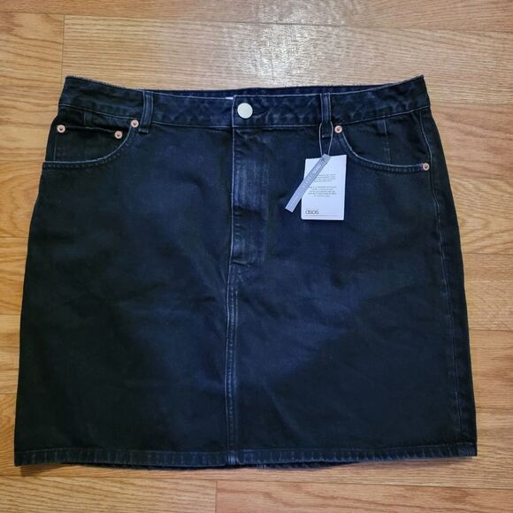 Asos Design Black Denim High Rise Skirt - Picture 4 of 12